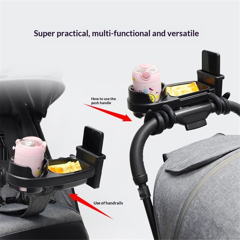 Universal Stroller Snack Tray, 3 in 1 Stroller Cup Holder with Phone Holder and Silicone Flexible Arms Grip, Stroller Tray Attachment
