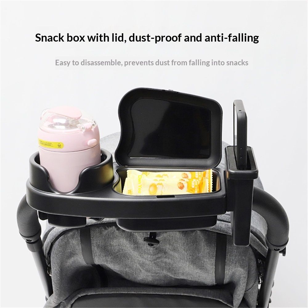 Universal Stroller Snack Tray, 3 in 1 Stroller Cup Holder with Phone Holder and Silicone Flexible Arms Grip, Stroller Tray Attachment