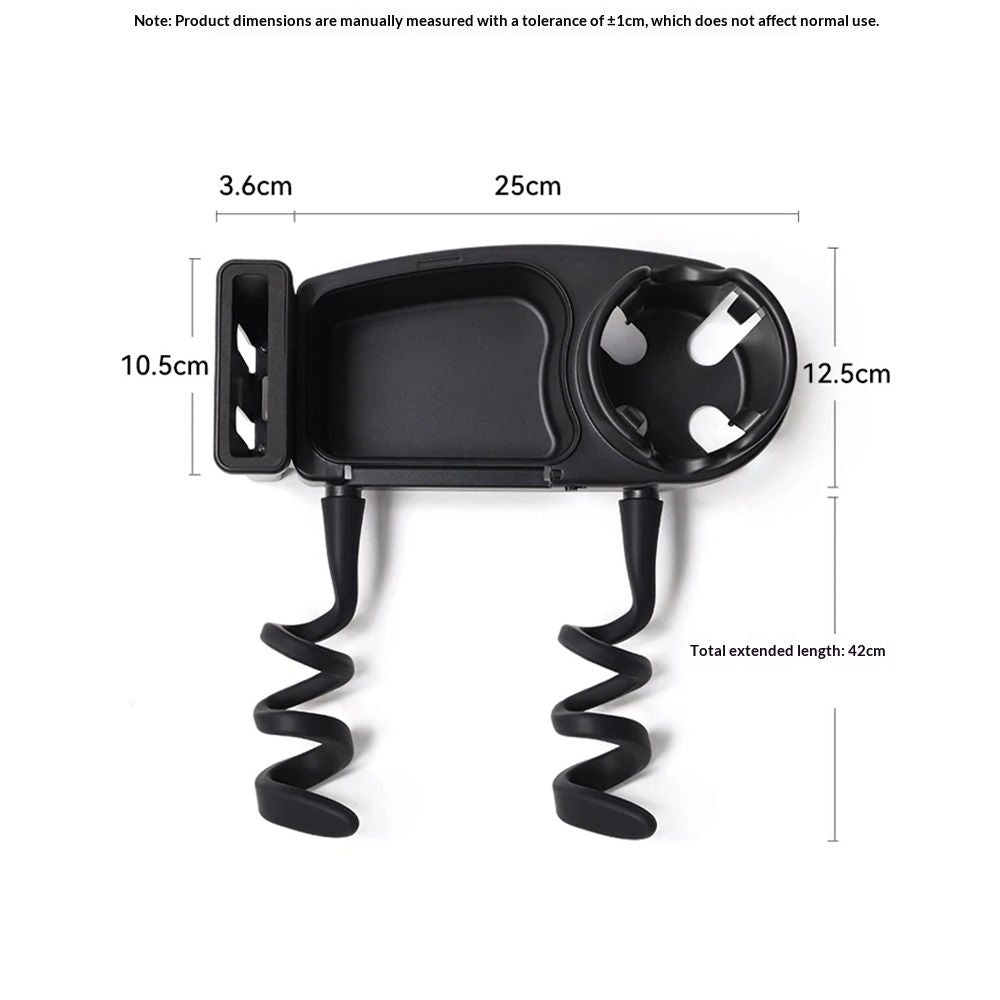 Universal Stroller Snack Tray, 3 in 1 Stroller Cup Holder with Phone Holder and Silicone Flexible Arms Grip, Stroller Tray Attachment