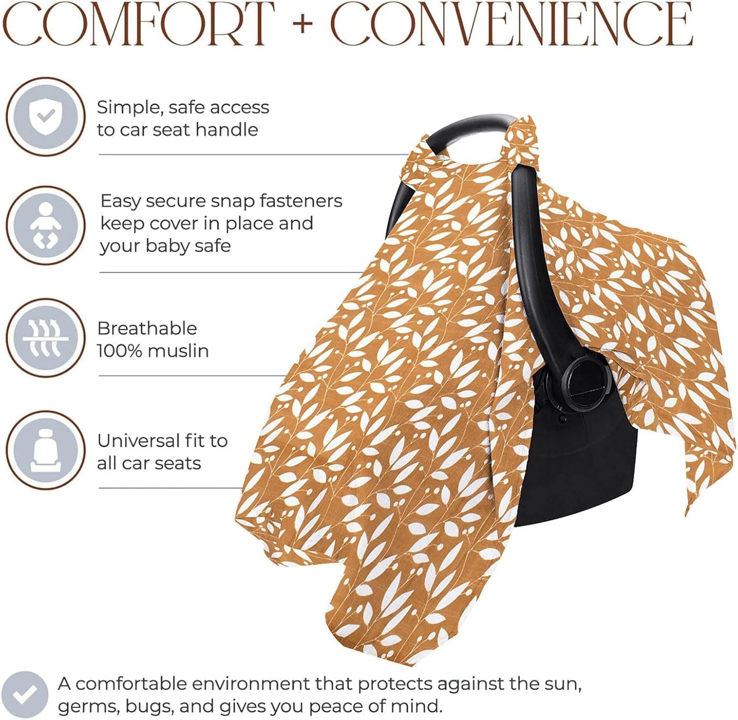 Kid Carseat Cover - Cotton Shade Canopy, Infant Shield | Long Lasting Stroller Carrier Protector, Breathable Seat Cover,Travel Baby Girl  Toddler Pram Use（yellow leaves）