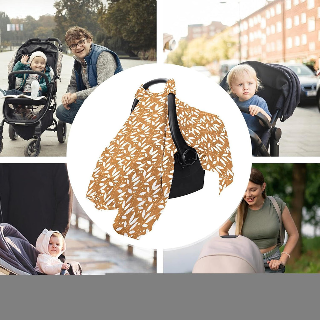 Kid Carseat Cover - Cotton Shade Canopy, Infant Shield | Long Lasting Stroller Carrier Protector, Breathable Seat Cover,Travel Baby Girl  Toddler Pram Use（yellow leaves）