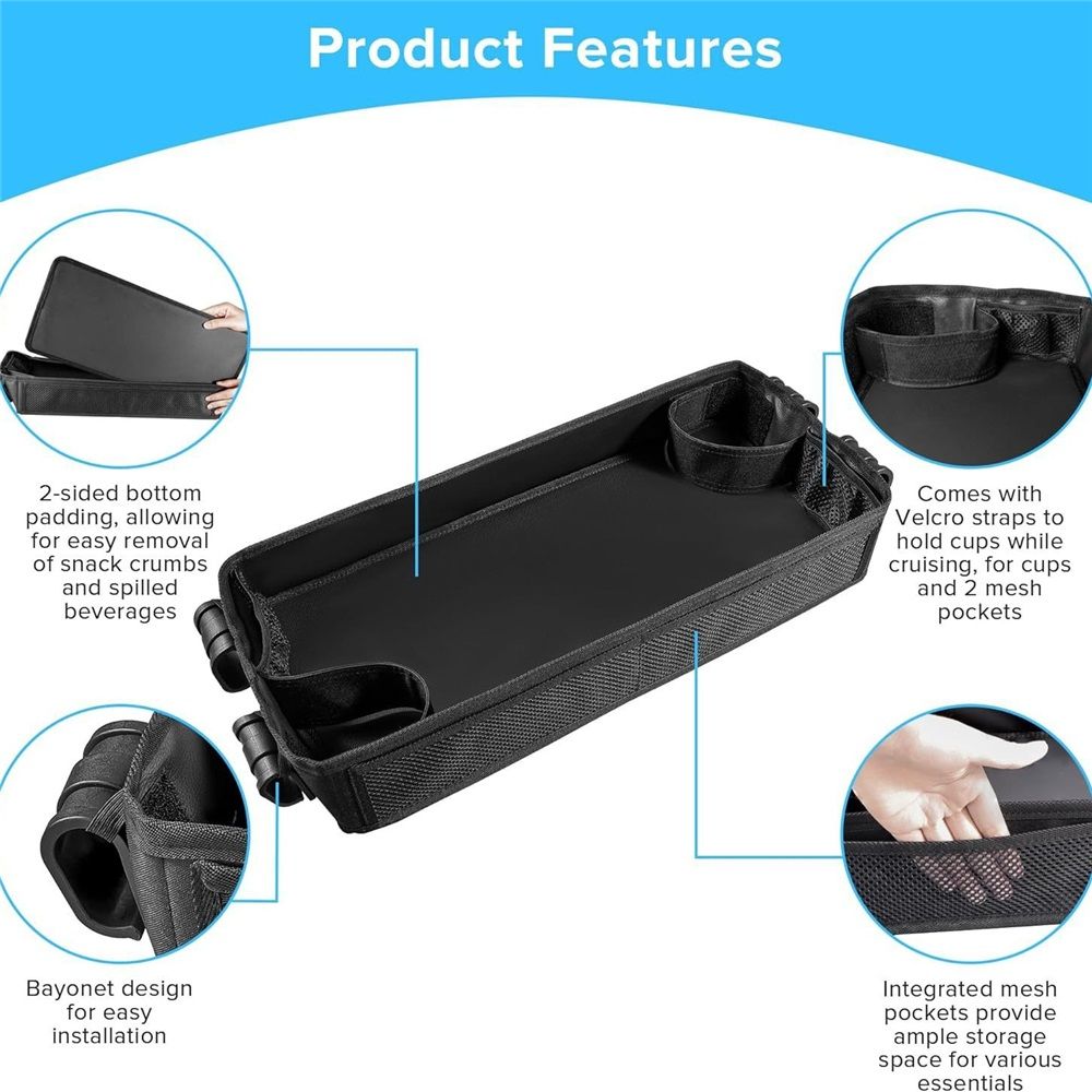 Stroller Snack Tray Compatible with Wagon - Upgraded with Extra Thick Base, for Added Durability（black）