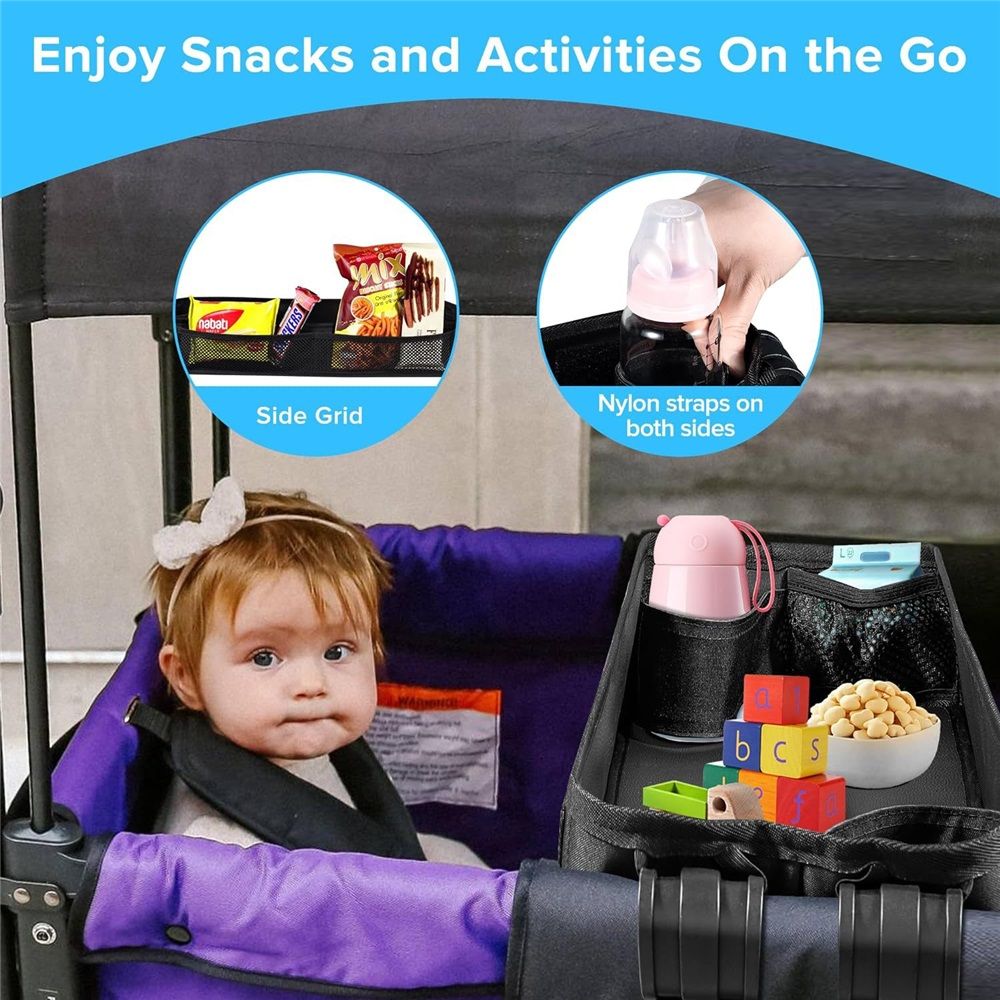Stroller Snack Tray Compatible with Wagon - Upgraded with Extra Thick Base, for Added Durability（black）