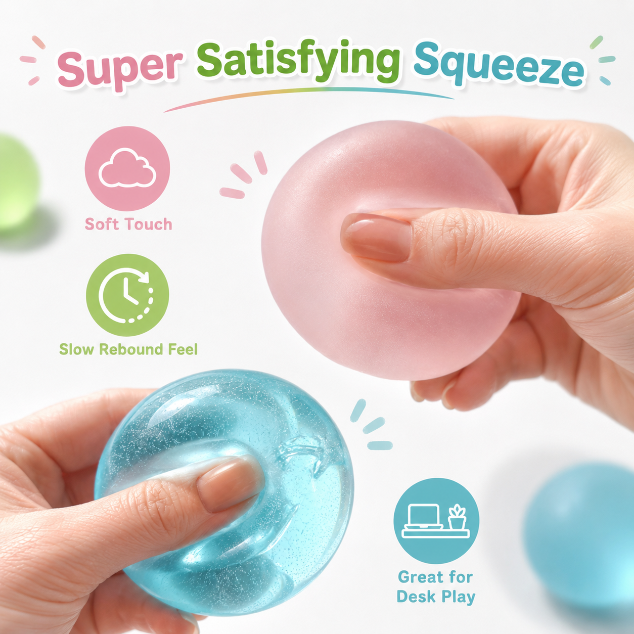 Clear Blue Coconut Oil Stress Ball, Slow Rising Non-Sticky Squishy Squeeze Ball, Soft Sensory Fidget Toy for Stress Relief, Relaxation and Focus