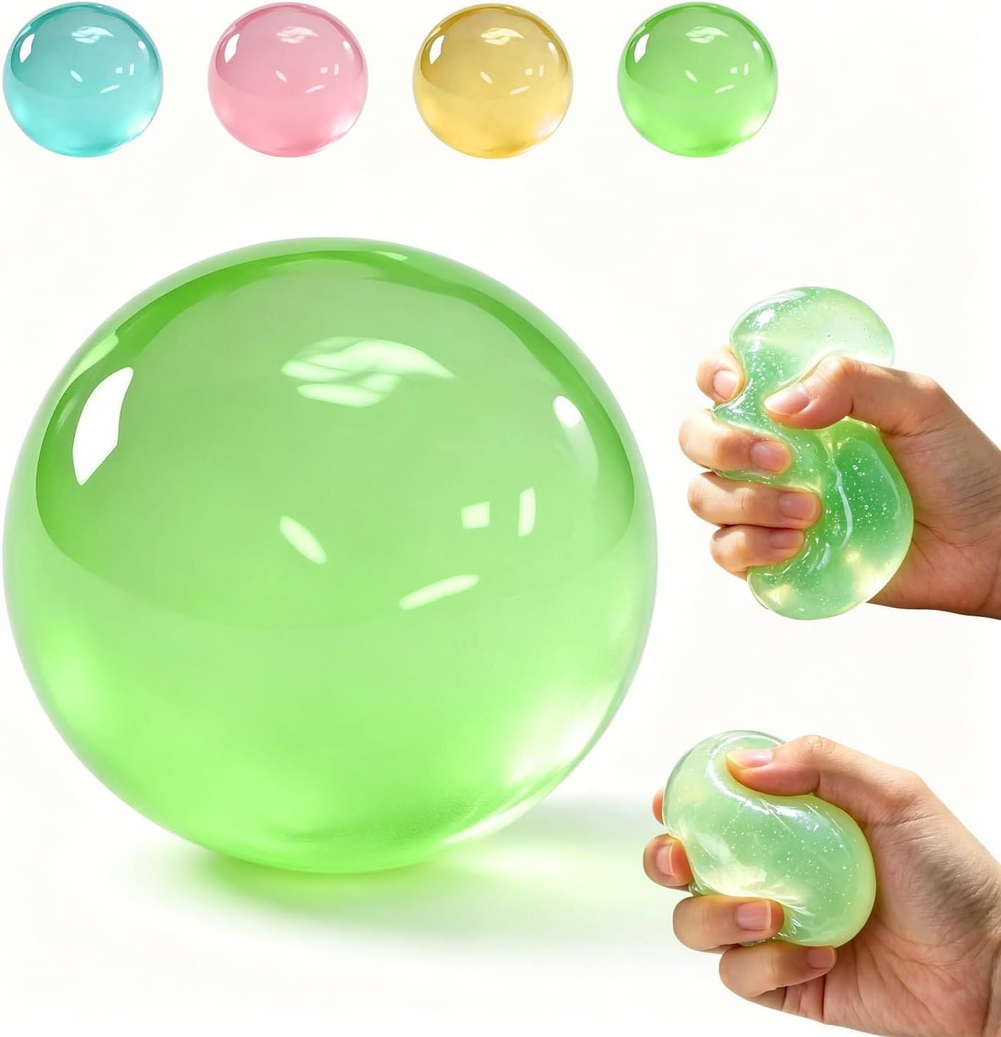 Clear Green Coconut Oil Stress Ball, Slow Rising Non-Sticky Squishy Squeeze Ball, Soft Sensory Fidget Toy for Stress Relief, Relaxation and Focus