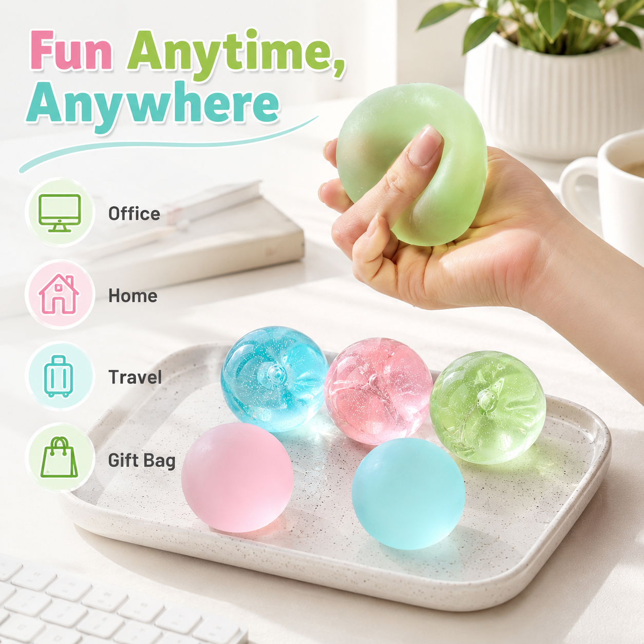 Frosted Blue Coconut Oil Stress Ball, Slow Rising Non-Sticky Squishy Squeeze Ball, Soft Sensory Fidget Toy for Stress Relief, Relaxation and Focus