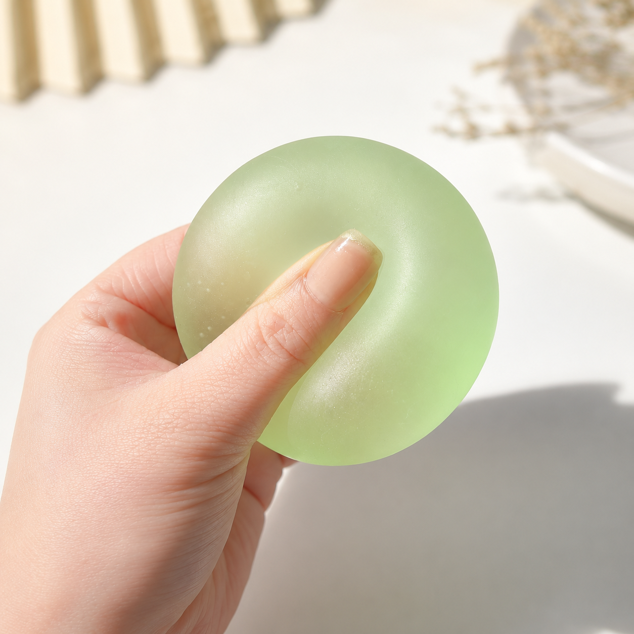 Frosted Green Coconut Oil Stress Ball, Slow Rising Non-Sticky Squishy Squeeze Ball, Soft Sensory Fidget Toy for Stress Relief, Relaxation and Focus