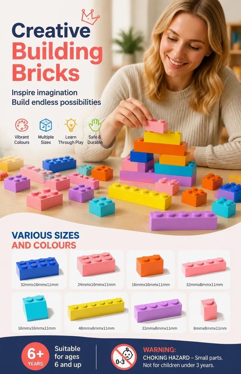 Fun Creative Mini Building Blocks DIY Puzzle Toy, 500pcs Color Box Pack (Separater & Instruction Included)