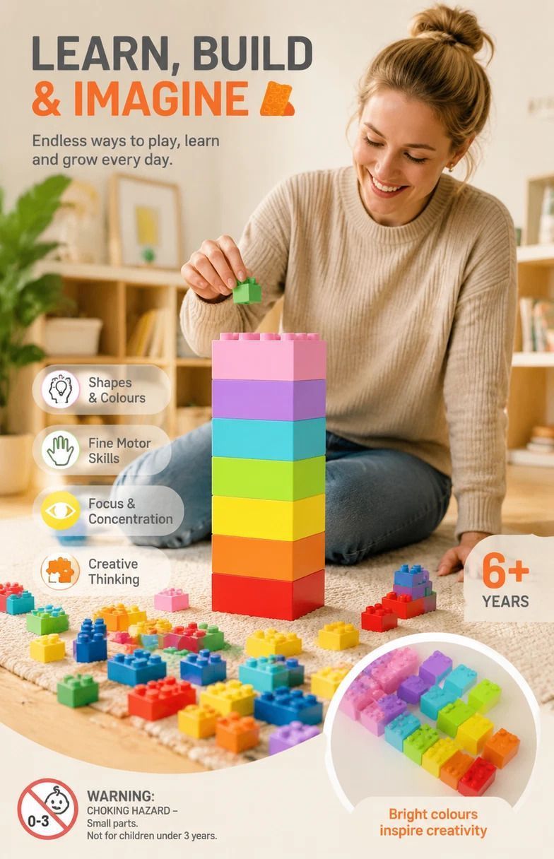 Relaxing Mini Building Blocks DIY Puzzle Toy, 300pcs Plain Bag Regular Colours (Separater & Instruction Included)