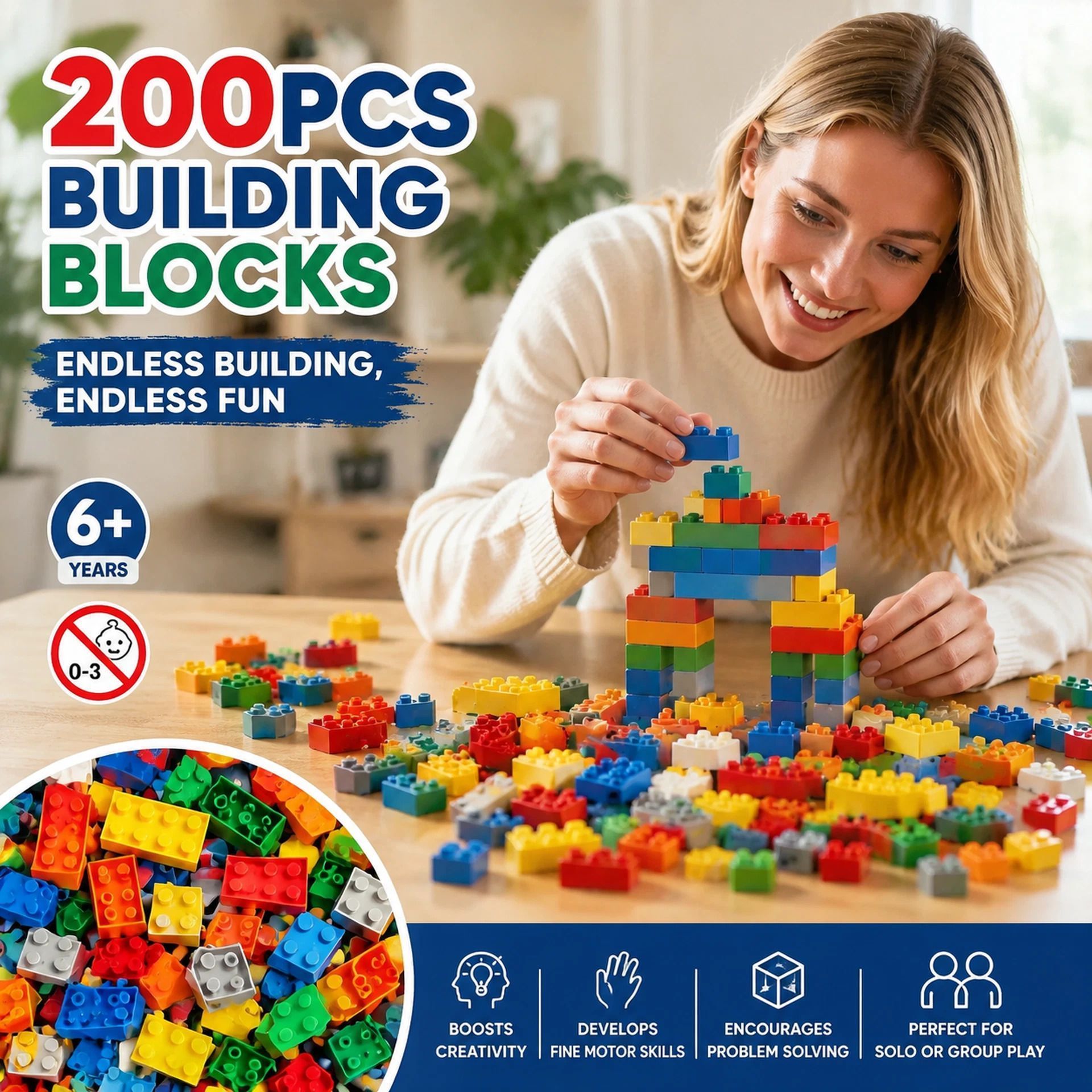 Gift-Worthy Mini Building Blocks DIY Puzzle Toy, 200pcs Color Box Pack (Separater & Instruction Included)