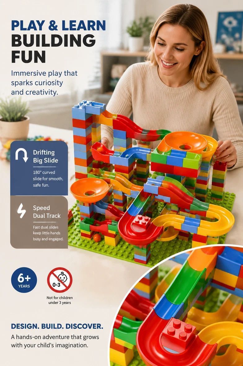 Imaginative Marble Run Building Blocks DIY Puzzle Toy, 89pcs Small Track (Colour Box Pack)