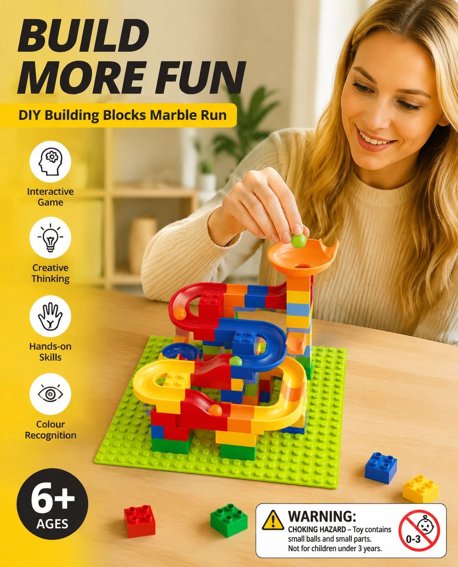 Creative Marble Run Building Blocks DIY Puzzle Toy, 176pcs Small Track (Colour Box Pack)