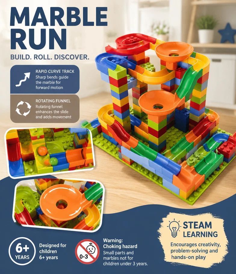Fun Marble Run Building Blocks DIY Puzzle Toy, 168pcs Small Track (OPP Bag + Shipping Box)