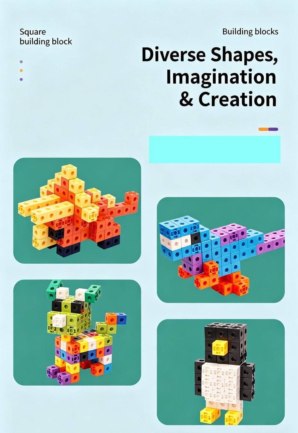 200pcs 10 Colors Mixed PP Square Building Blocks
