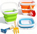 Collapsible Beach Bucket with Metal Shovels Set, Beach Toys Gifts for Adults, ABS Foldable Pails for Pool, Camping, Easter Party, Fishing, Summer Winter Activities 6PCS
