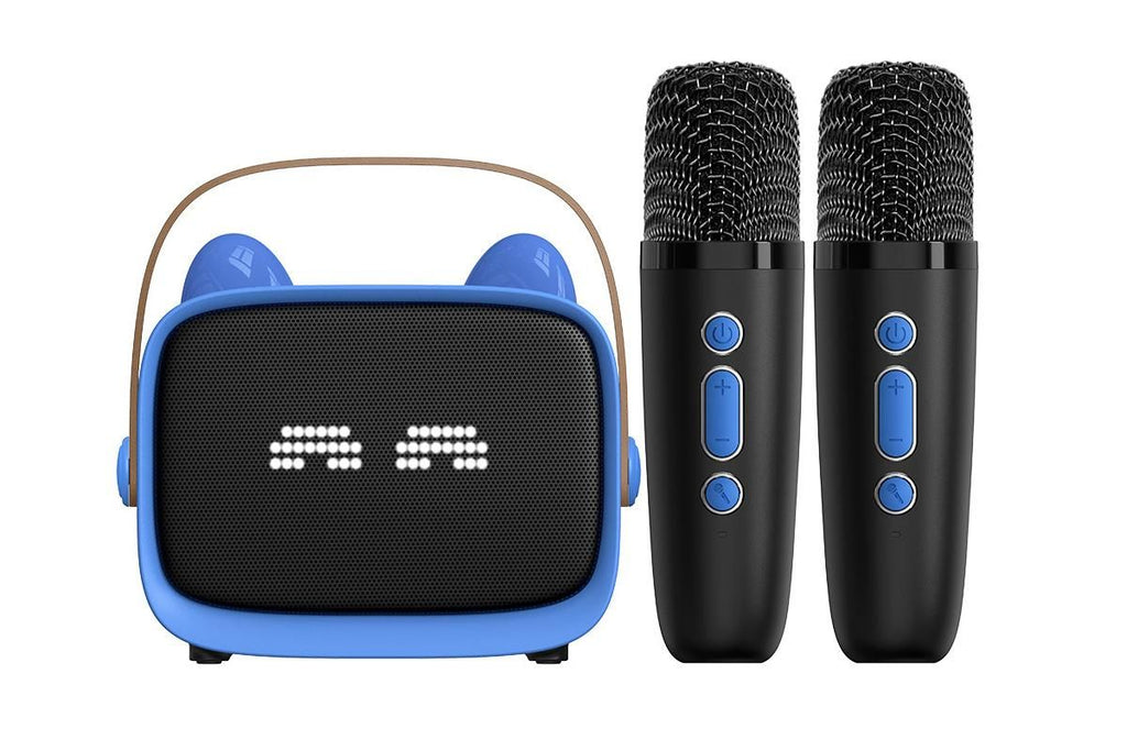 Mini Karaoke Machine Toys Gifts Portable MP3 Player with 2 Wireless Microphone for 3years+ old- Blue