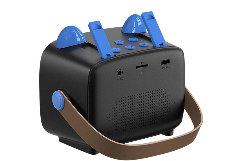 Mini Karaoke Machine Toys Gifts Portable MP3 Player with 2 Wireless Microphone for 3years+ old- Blue