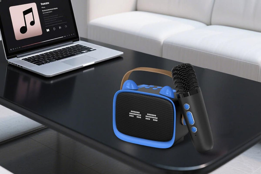 Mini Karaoke Machine Toys Gifts Portable MP3 Player with 2 Wireless Microphone for 3years+ old- Blue