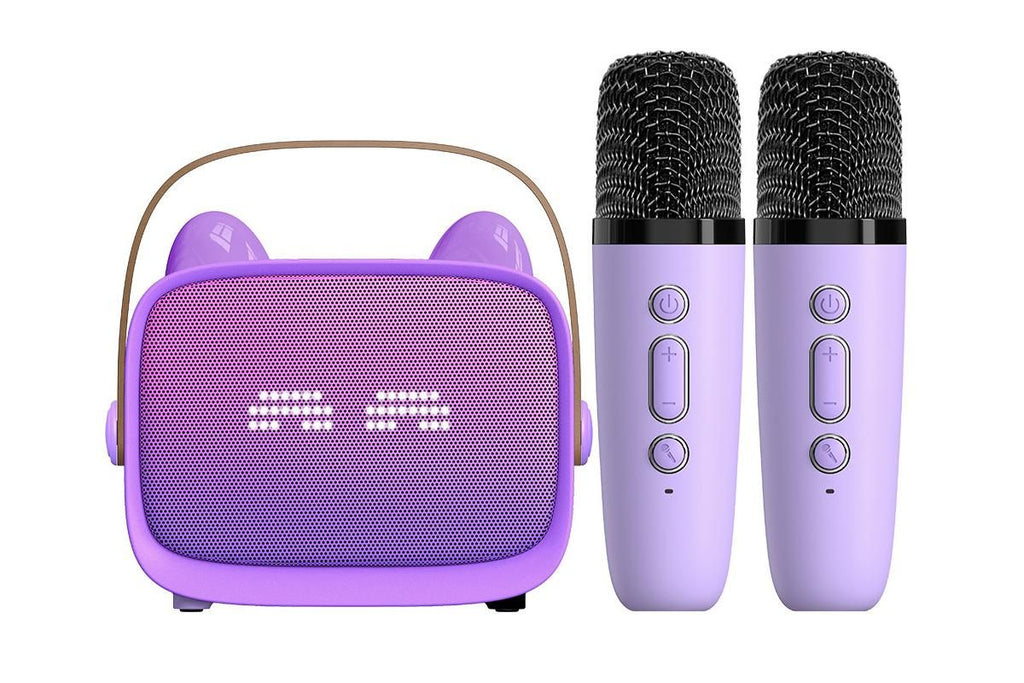 Mini Karaoke Machine Toys Gifts Portable MP3 Player with 2 Wireless Microphone for 3years+ old- Purple