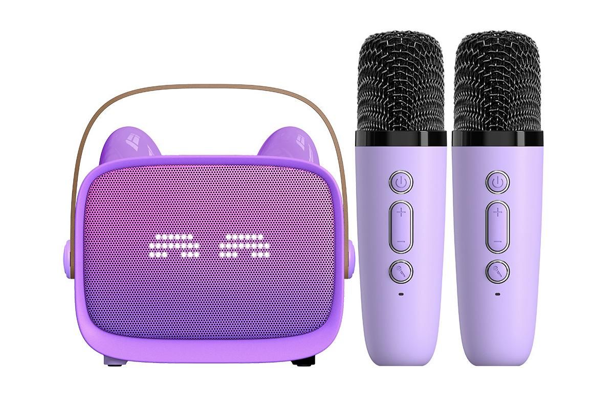 Mini Karaoke Machine Toys Gifts Portable MP3 Player with 2 Wireless Microphone for 3years+ old- Purple