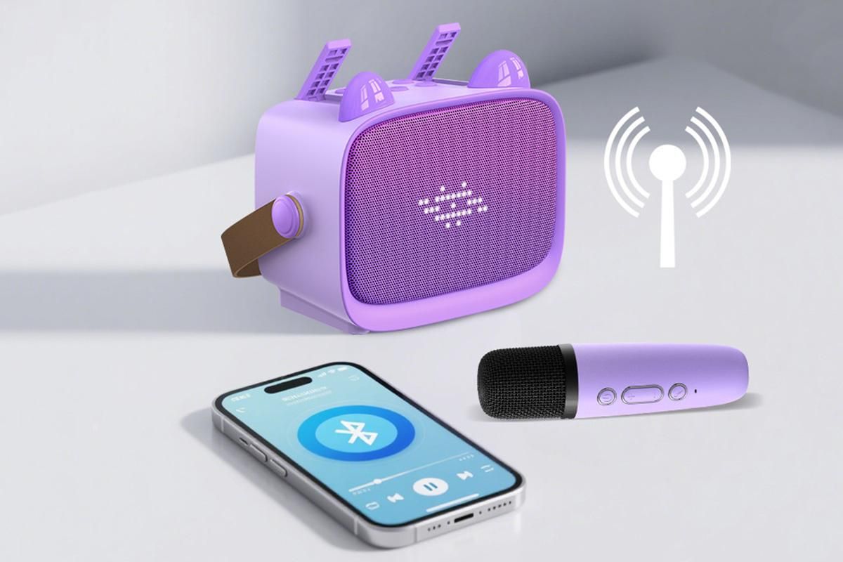 Mini Karaoke Machine Toys Gifts Portable MP3 Player with 2 Wireless Microphone for 3years+ old- Purple