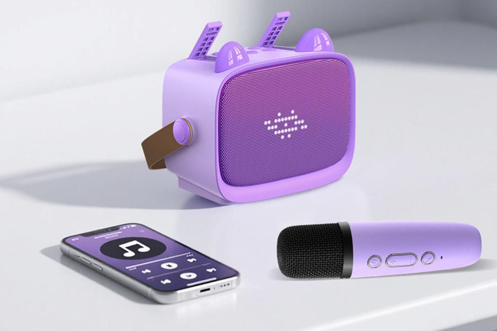 Mini Karaoke Machine Toys Gifts Portable MP3 Player with 2 Wireless Microphone for 3years+ old- Purple