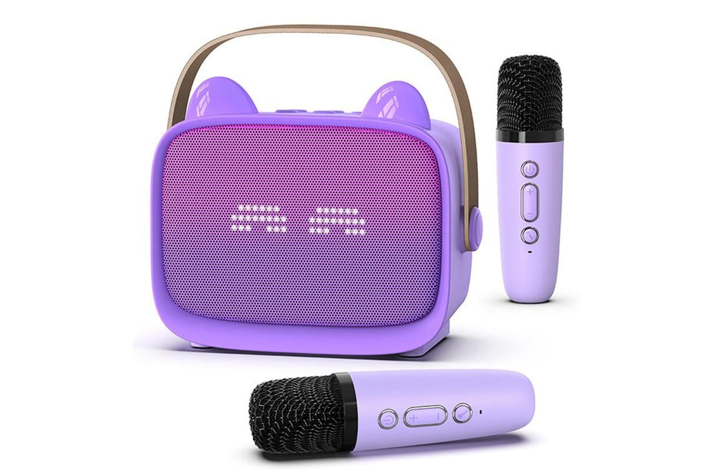 Mini Karaoke Machine Toys Gifts Portable MP3 Player with 2 Wireless Microphone for 3years+ old- Purple