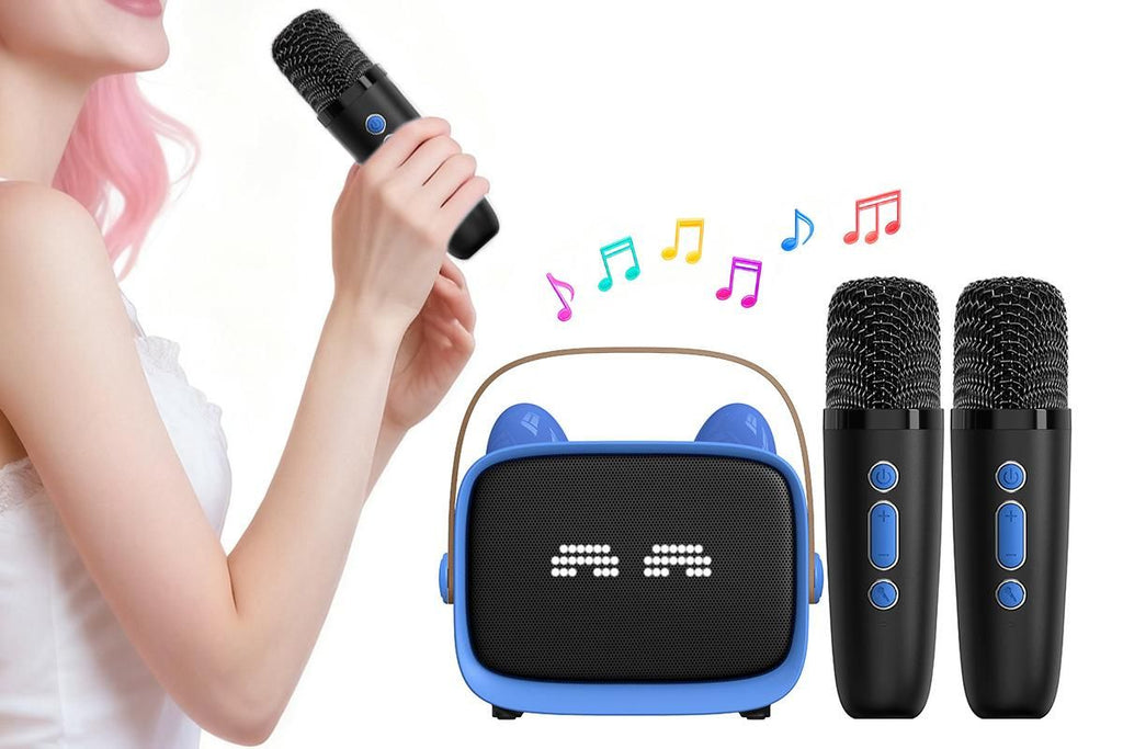 Mini Karaoke Machine Toys Gifts Portable MP3 Player with 2 Wireless Microphone for 3years+ old- Purple