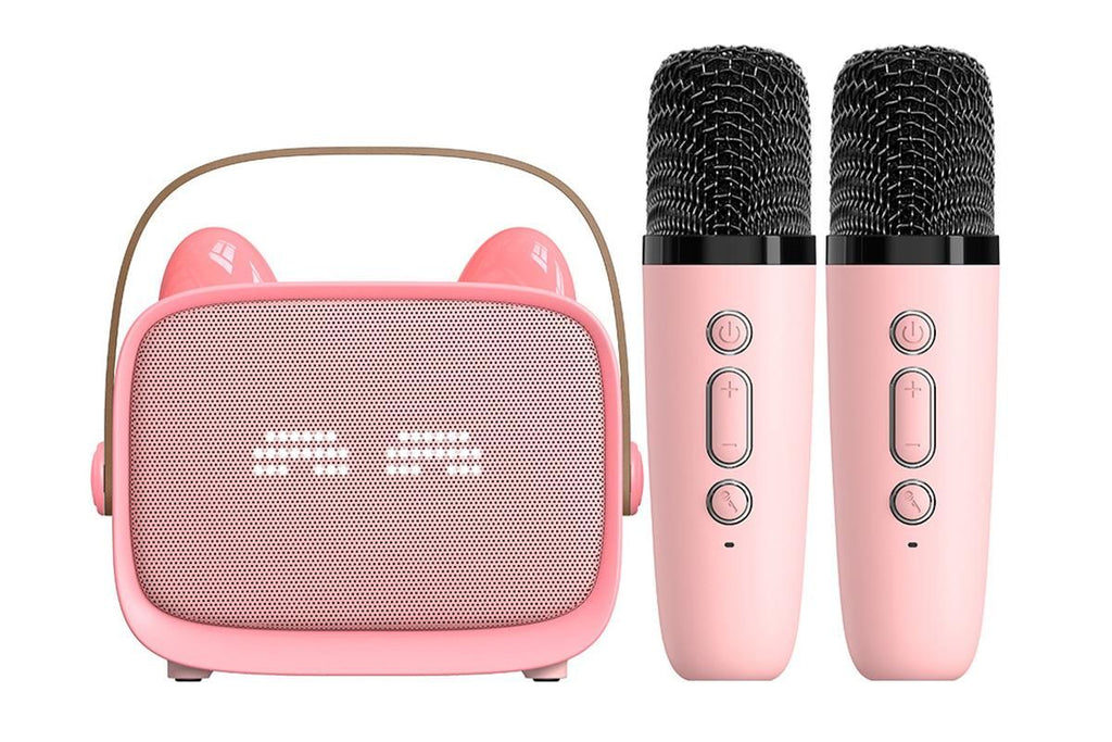 Mini Karaoke Machine Toys Gifts Portable MP3 Player with 2 Wireless Microphone for 3years+ old- Pink