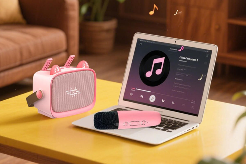 Mini Karaoke Machine Toys Gifts Portable MP3 Player with 2 Wireless Microphone for 3years+ old- Pink