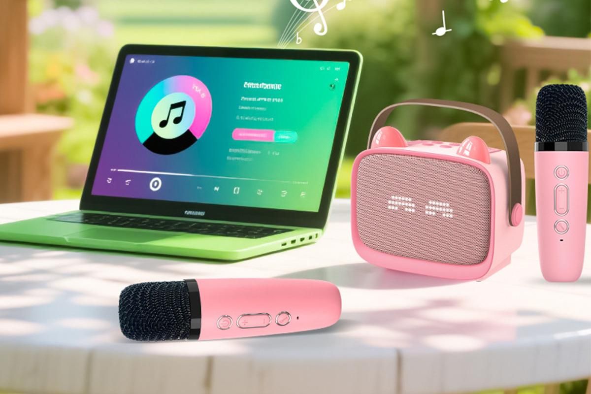 Mini Karaoke Machine Toys Gifts Portable MP3 Player with 2 Wireless Microphone for 3years+ old- Pink