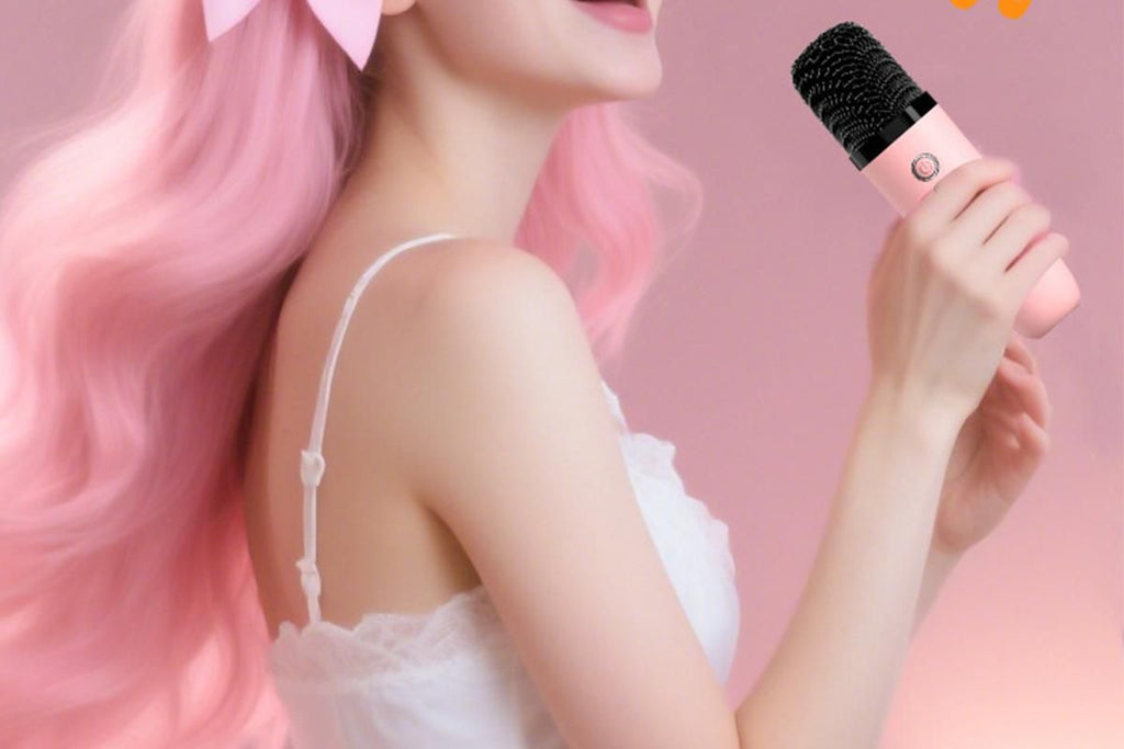 Mini Karaoke Machine Toys Gifts Portable MP3 Player with 2 Wireless Microphone for 3years+ old- Pink