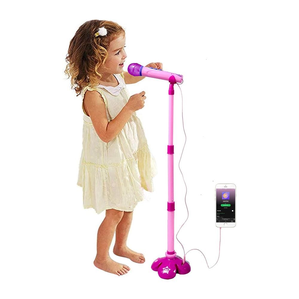 Karaoke Machine with 1 Mic Adjustable Stand Music Play Toy Pink