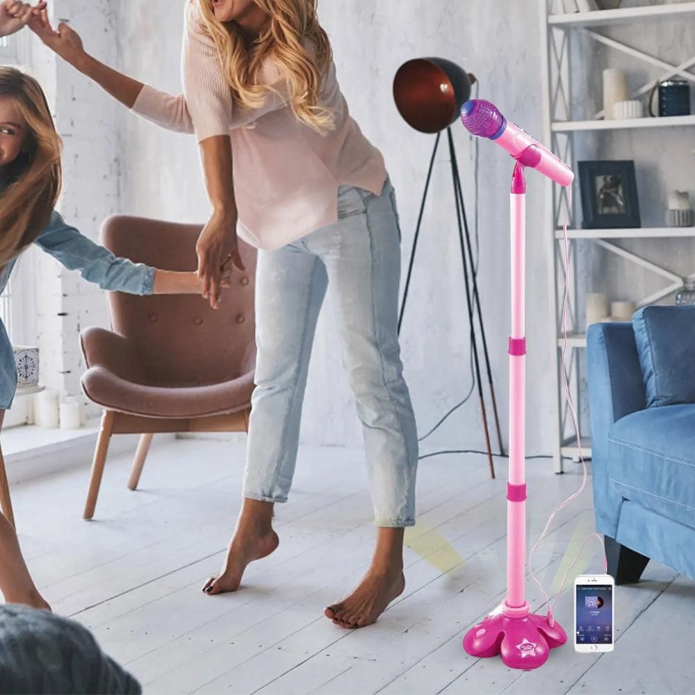 Karaoke Machine with 1 Mic Adjustable Stand Music Play Toy Pink