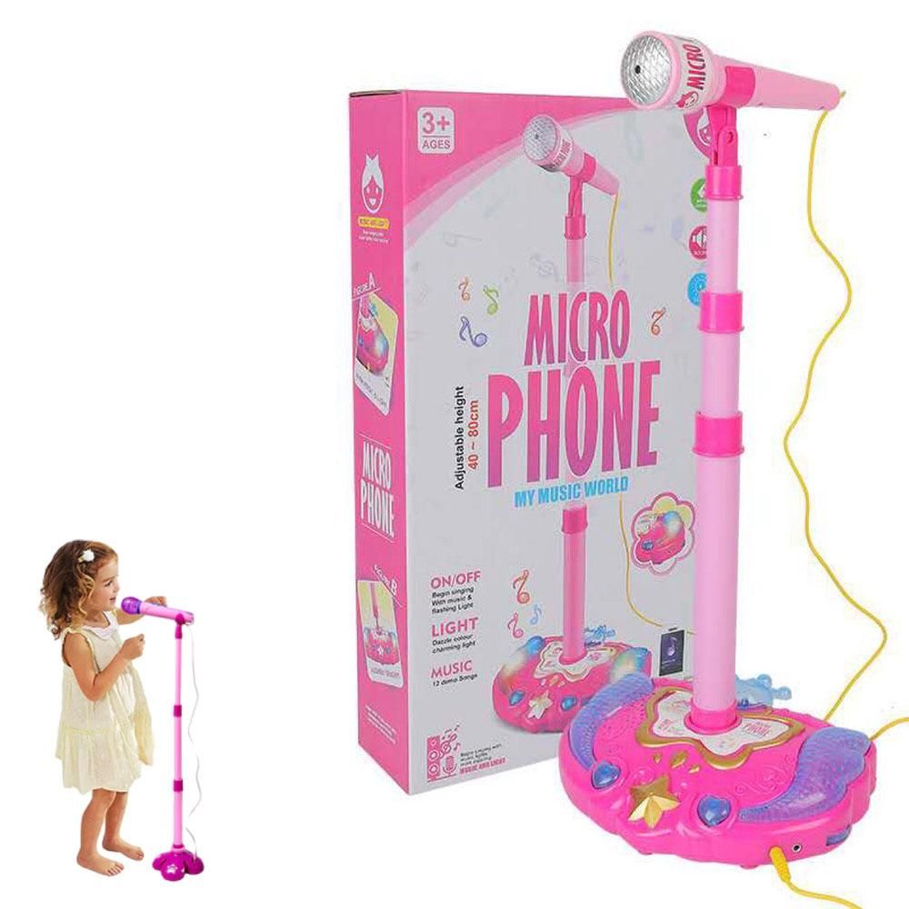 Karaoke Machine with 1 Mic Adjustable Stand Music Play Toy Pink