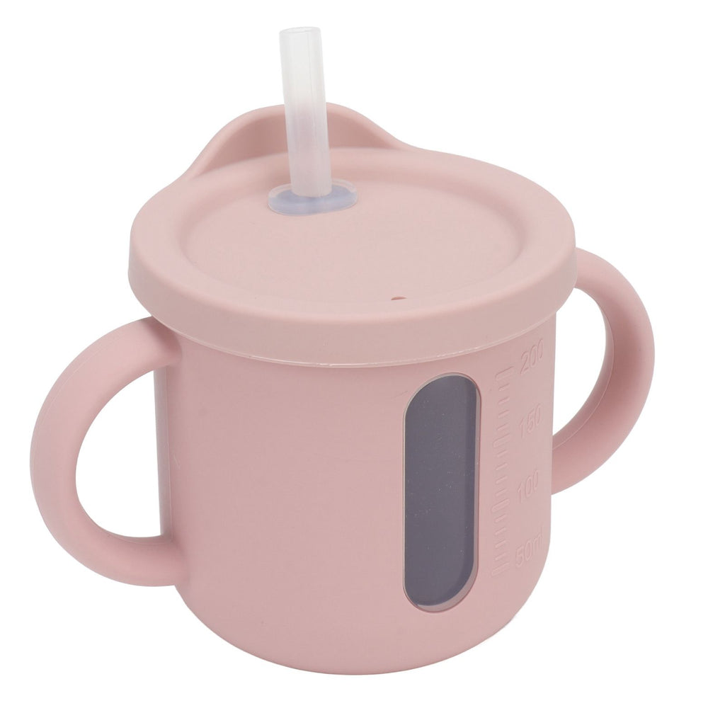 Silicone Sippy Cups Double Handles Lightweight Toddler Training Cup with Tight Leakproof Cover for Home Travelling Pink