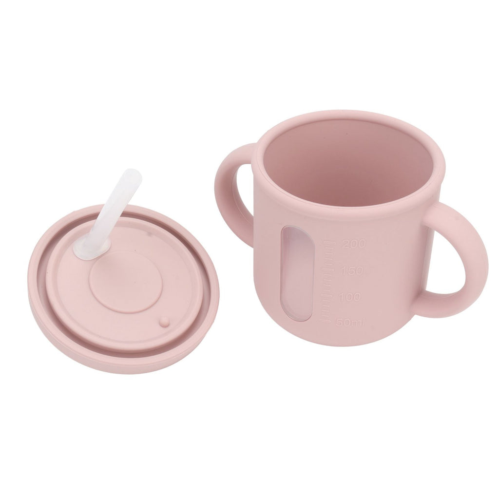 Silicone Sippy Cups Double Handles Lightweight Toddler Training Cup with Tight Leakproof Cover for Home Travelling Pink