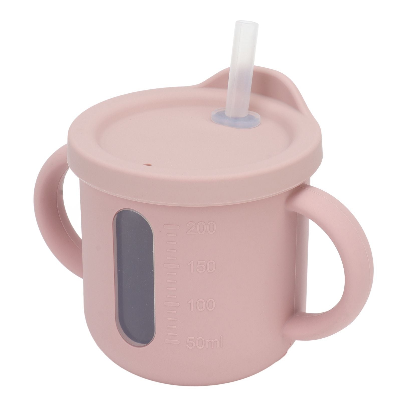 Silicone Sippy Cups Double Handles Lightweight Toddler Training Cup with Tight Leakproof Cover for Home Travelling Pink