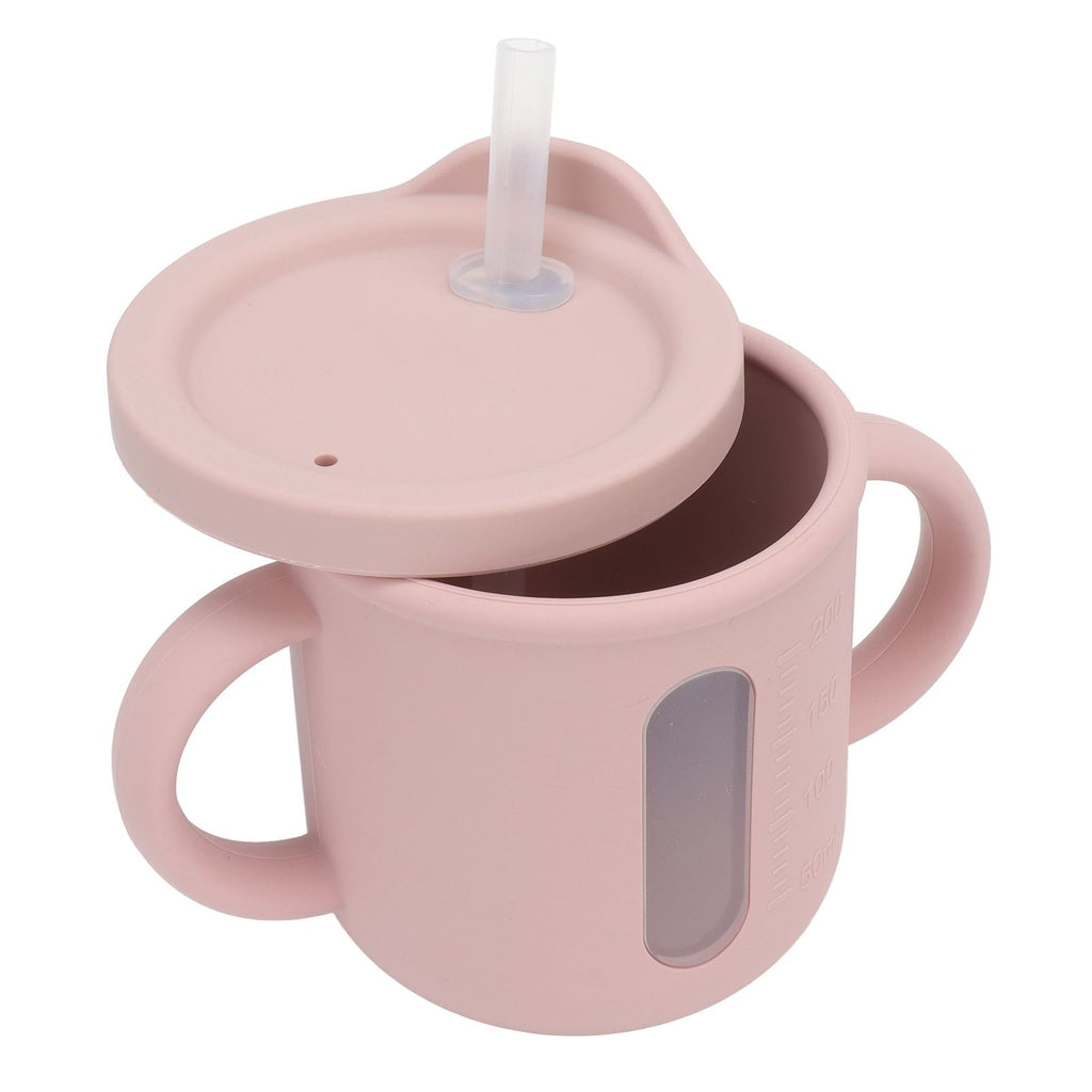 Silicone Sippy Cups Double Handles Lightweight Toddler Training Cup with Tight Leakproof Cover for Home Travelling Pink