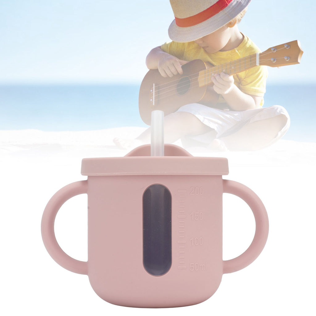 Silicone Sippy Cups Double Handles Lightweight Toddler Training Cup with Tight Leakproof Cover for Home Travelling Pink