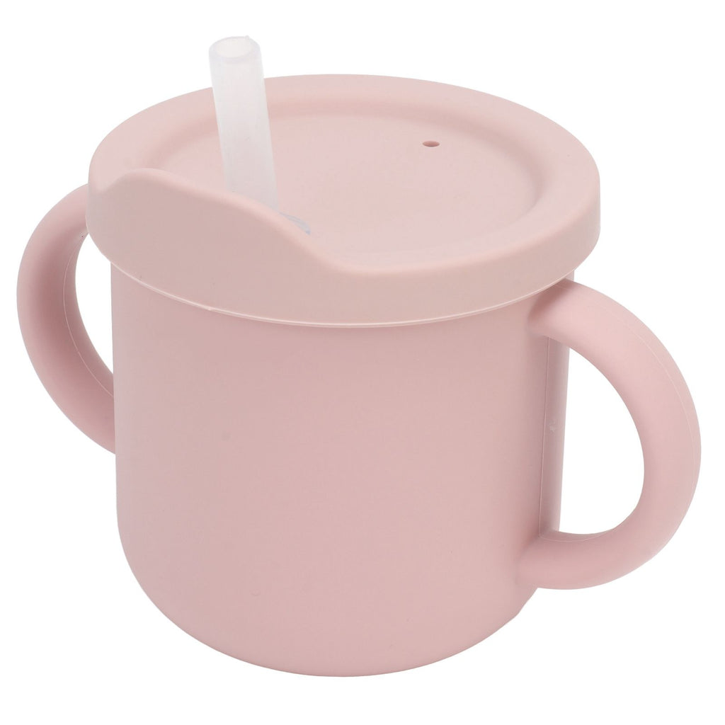 Silicone Sippy Cups Double Handles Lightweight Toddler Training Cup with Tight Leakproof Cover for Home Travelling Pink