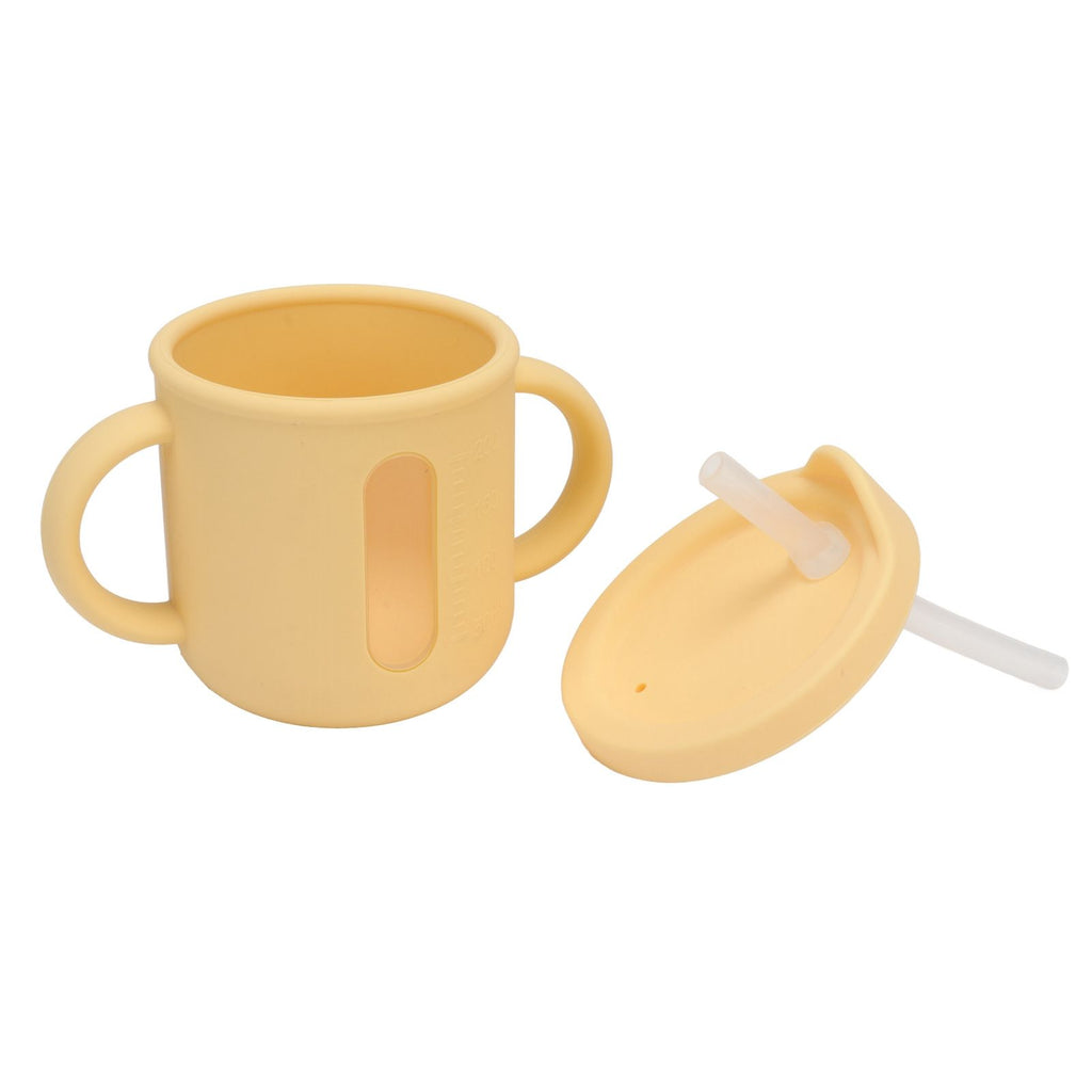 Silicone Sippy Cups Double Handles Lightweight Toddler Training Cup with Tight Leakproof Cover for Home Travelling Yellow