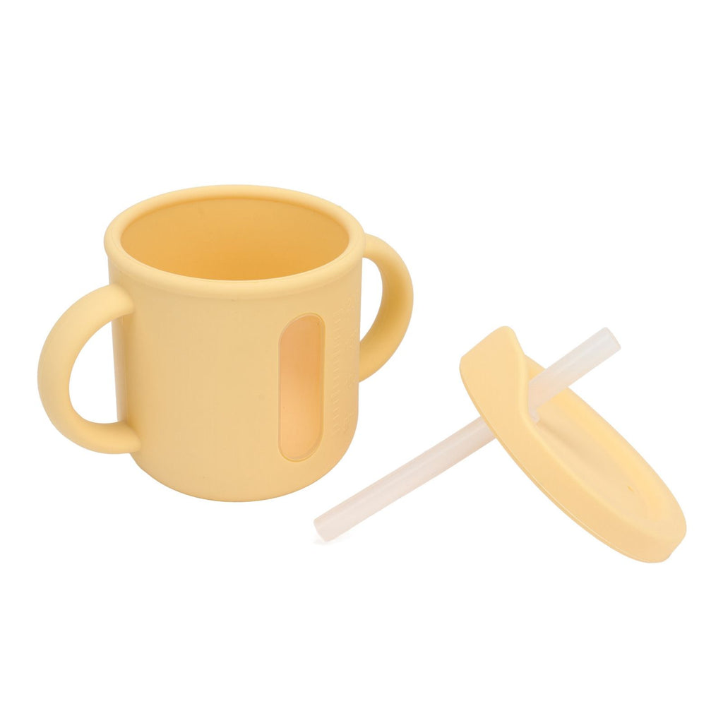 Silicone Sippy Cups Double Handles Lightweight Toddler Training Cup with Tight Leakproof Cover for Home Travelling Yellow