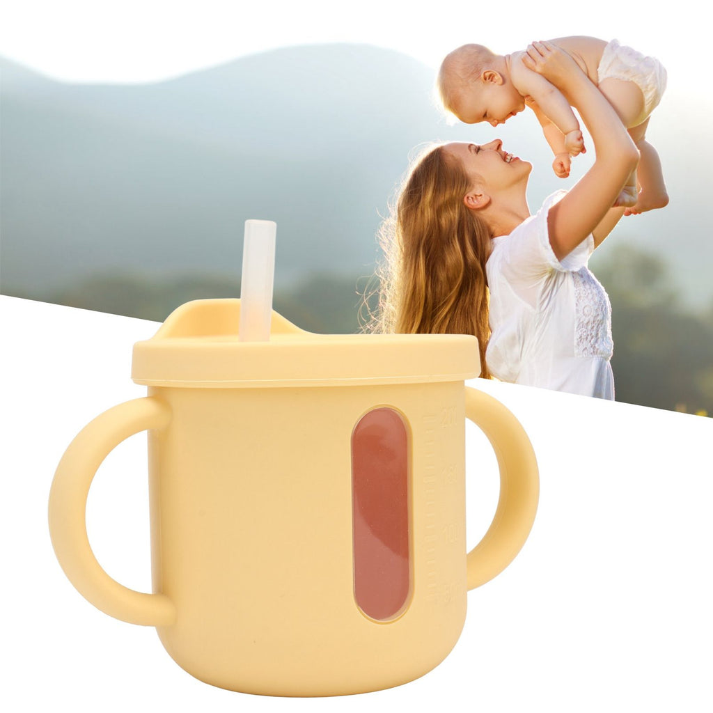 Silicone Sippy Cups Double Handles Lightweight Toddler Training Cup with Tight Leakproof Cover for Home Travelling Yellow