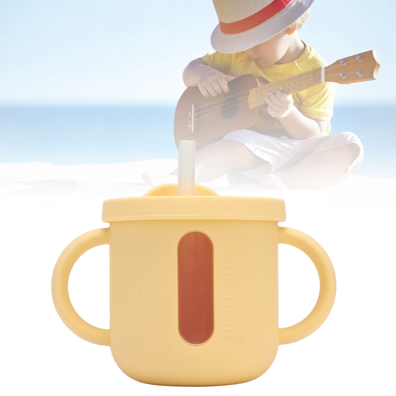 Silicone Sippy Cups Double Handles Lightweight Toddler Training Cup with Tight Leakproof Cover for Home Travelling Yellow