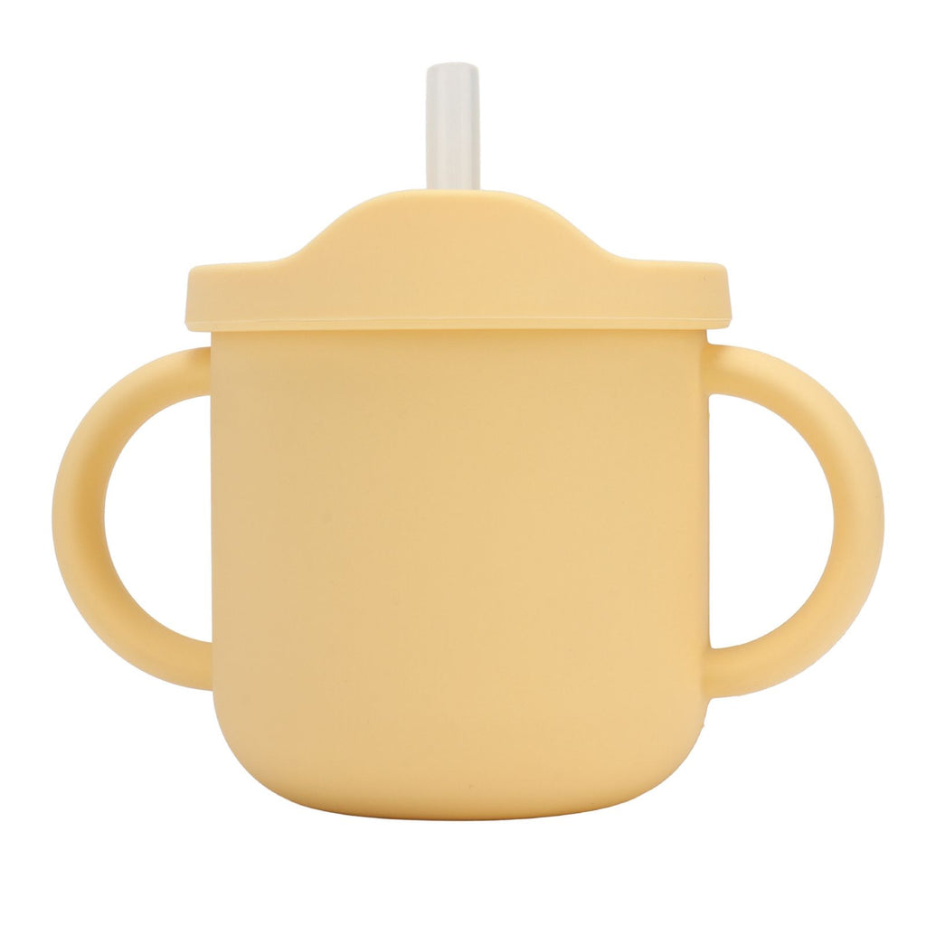 Silicone Sippy Cups Double Handles Lightweight Toddler Training Cup with Tight Leakproof Cover for Home Travelling Yellow