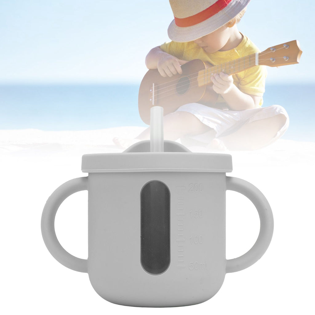 Silicone Sippy Cups Double Handles Lightweight Toddler Training Cup with Tight Leakproof Cover for Home Travelling Grey