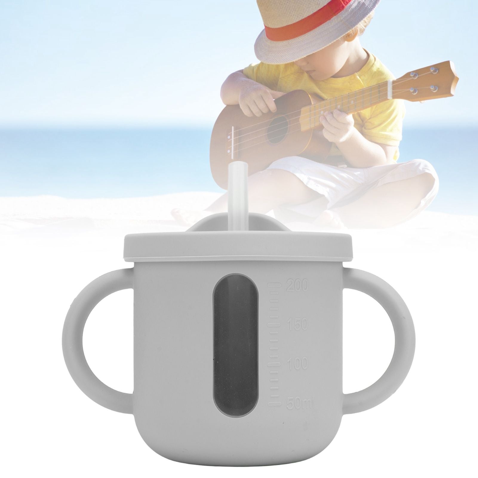Silicone Sippy Cups Double Handles Lightweight Toddler Training Cup with Tight Leakproof Cover for Home Travelling Grey