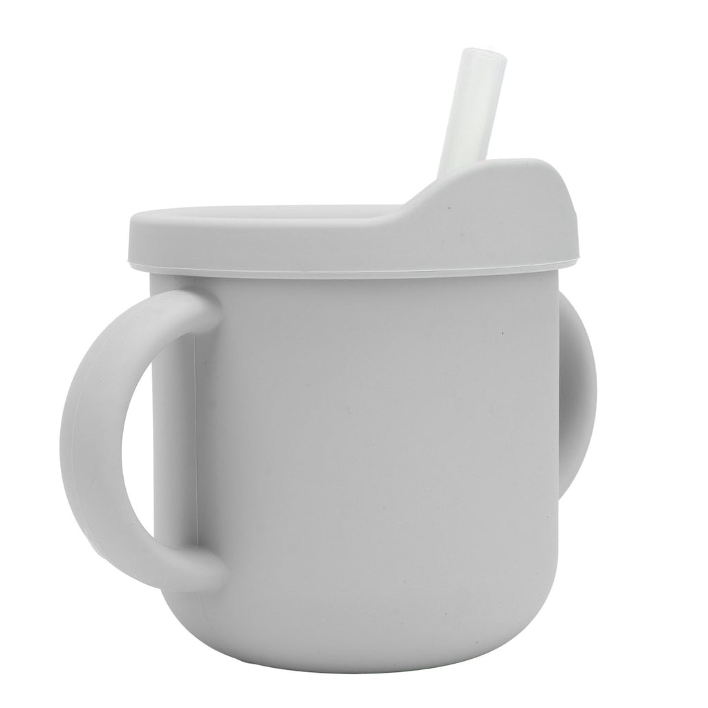 Silicone Sippy Cups Double Handles Lightweight Toddler Training Cup with Tight Leakproof Cover for Home Travelling Grey