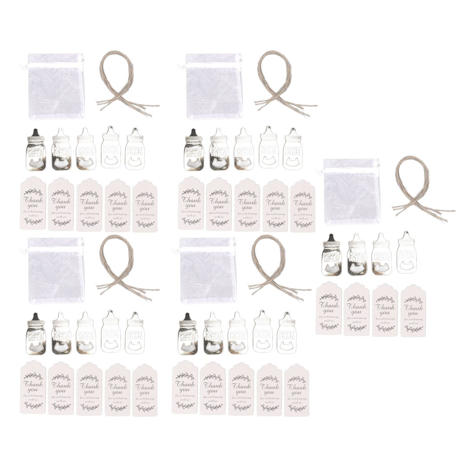 24 Set Baby Bottle Opener Zinc Alloy Cute Baby Bottle Shaped Bottle Opener Baby Shower Return Gift for Baby Shower Party Silver